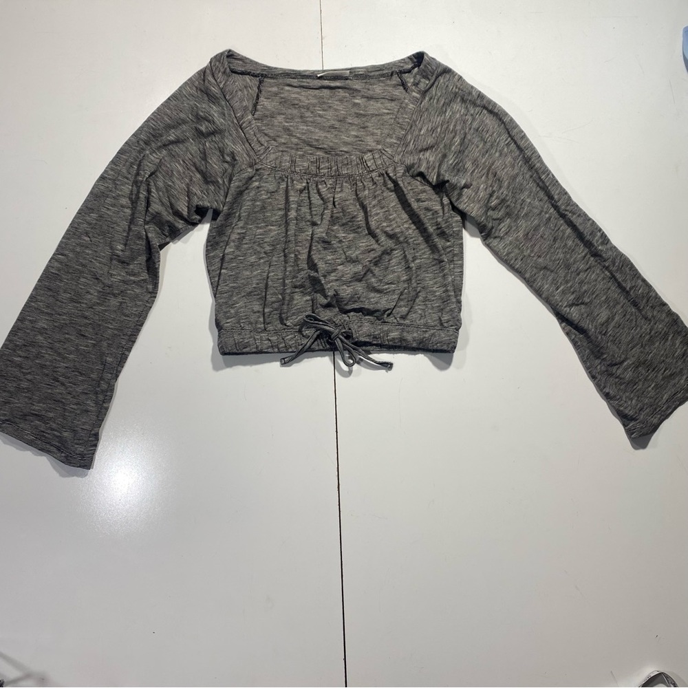 Natural By Known Supply Grey Cropped‎ Long Flare Sleeves Organic Cotton Top S